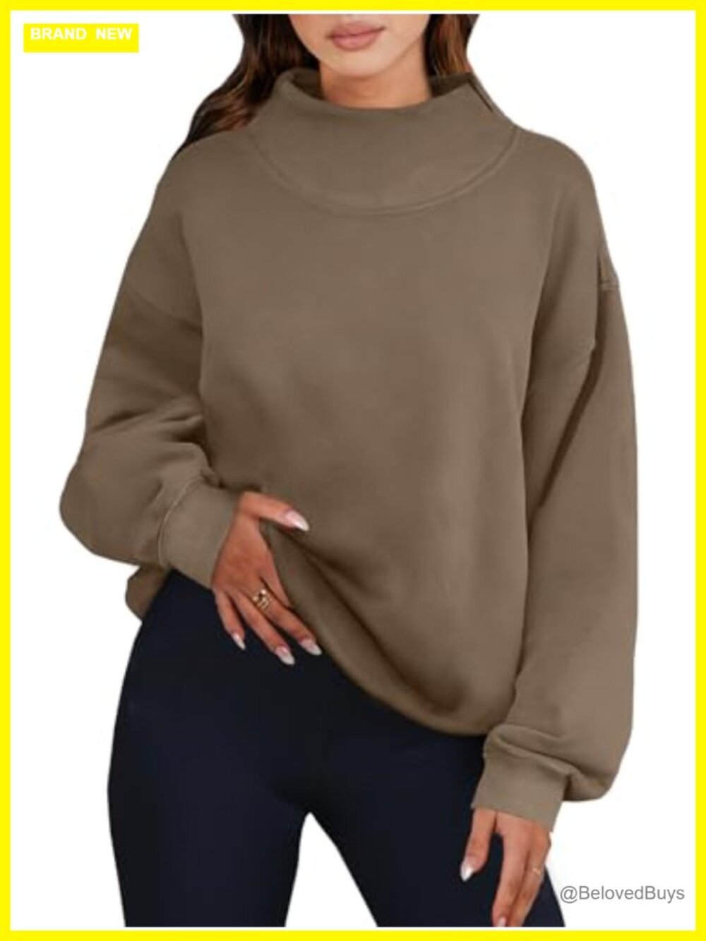 Oversized Mock Neck Fleece Lined Pullover Sweatshirt Long Sleeve
